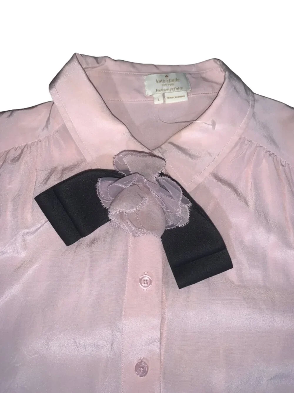 Kate Spade Light Pink, Long-sleeve silk button-down blouse  - Size L - Pre-Loved